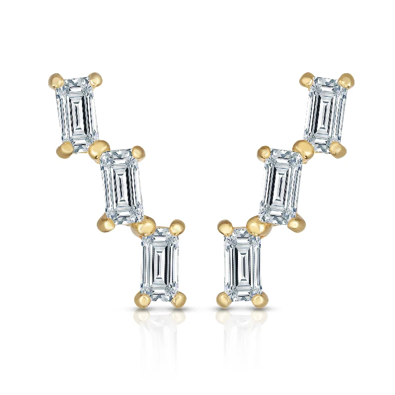 Wedding earrings for bridesmaids-14K Gold Baguette Ear Climber