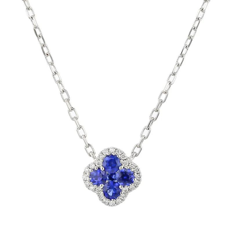 Luxurious pearl necklaces for gifts -Sapphire and Diamond Clover Pendant Necklace