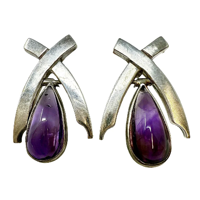 Drop earrings for women-Antonio Pineda Concave Amethyst Teardrop 970 Earrings