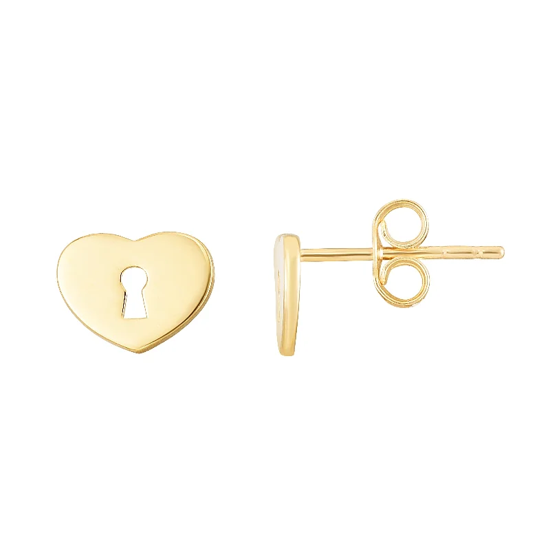 Custom gemstone stud earrings-14K Heart Padlock Studs