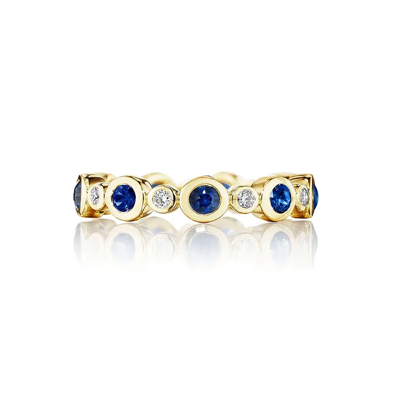 Geometric rings for modern fashion -Blue Sapphire & Diamond Aura Band