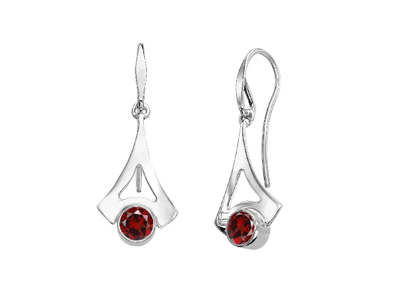 Silver stud earrings-Garnet Drop Earrings in Silver by E.L. Designs