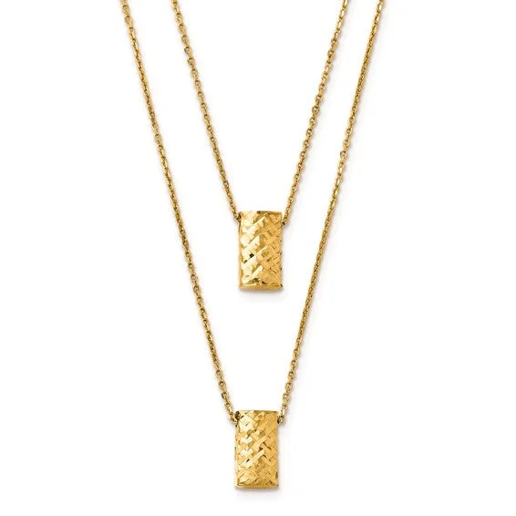 Handmade beaded necklaces for women -14k Yellow Gold Double Stacked Geometric Necklace 18 inches LF142-18