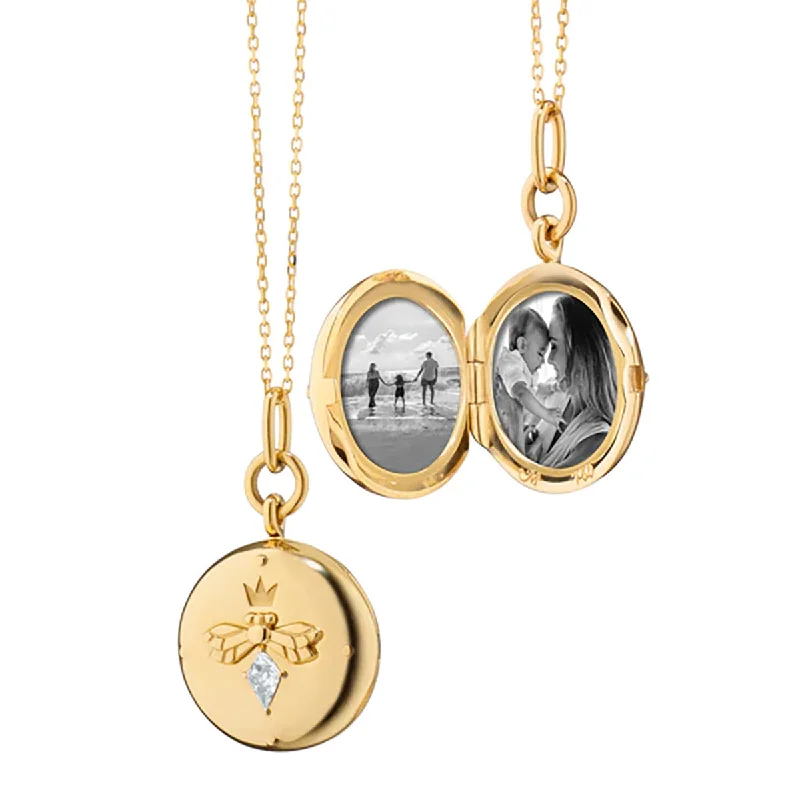 Personalized pendants with names -Queen Bee Gold Locket Necklace