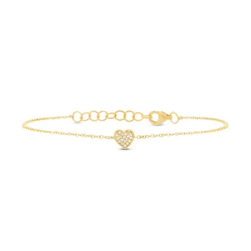 Fashionable bracelets with mixed textures -14K Yellow Gold Diamond Heart Bracelet