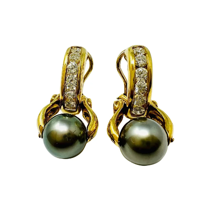 Black stud earrings-Susan Berman 18K Gold Earrings with Tahitian Pearl