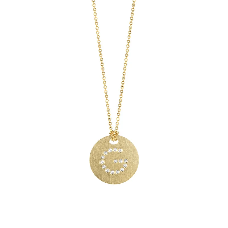 Crystal necklaces for spiritual healing -18K Yellow Gold Diamond Initial G Satin Disc Necklace