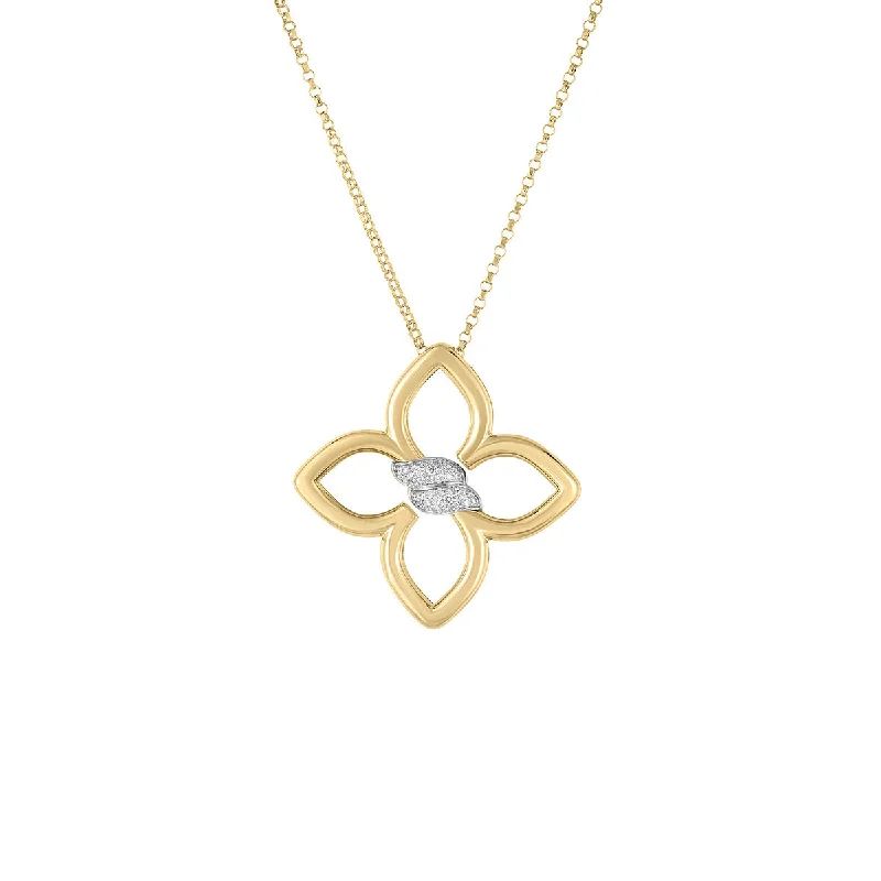 Silver necklaces for everyday wear -18K Yellow and White Gold Cialoma Medium Diamond Flower Necklace