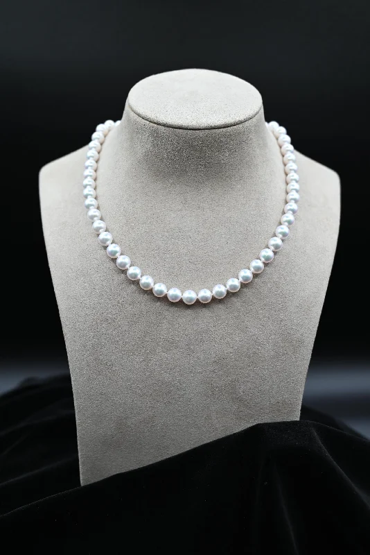 Unique gemstone necklaces for collectors -Akoya Cultured White Pearl Necklace with 14k White Gold Clasp