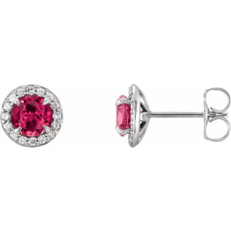 Women’s gold earrings-14K White 3.5 mm Lab-Grown Ruby & 1/8 CTW Natural Diamond Earrings