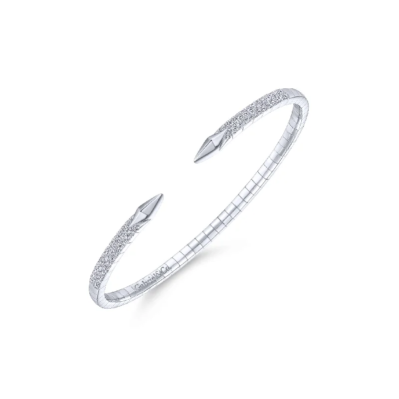 Boho-style bracelets for casual outfits -14K White Gold Diamond Open Cuff Bangle Bracelet