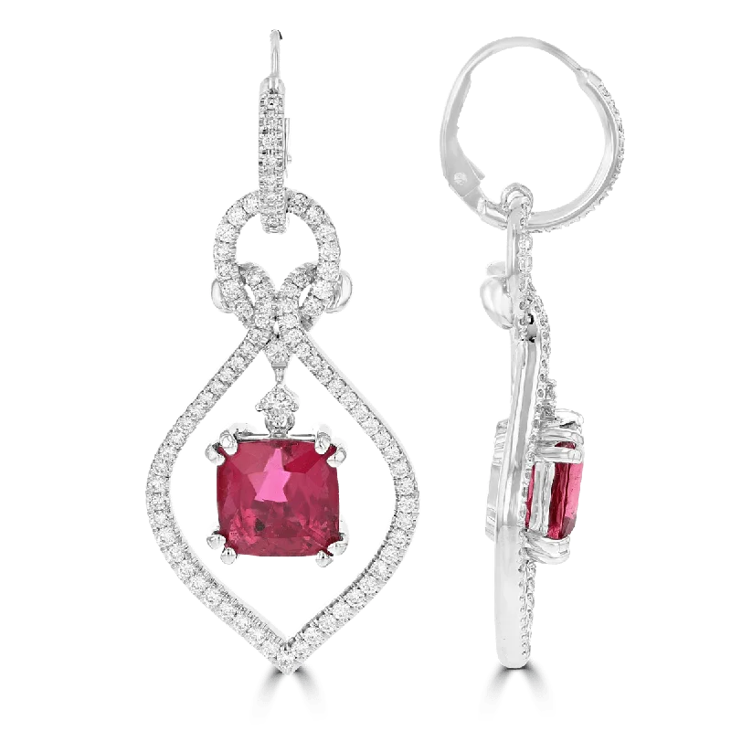 Elegant stud earrings-JULEVE 18KT 8.42 CTW RUBELLITE & 1.53 CTW DIAMOND DROP EARRINGS