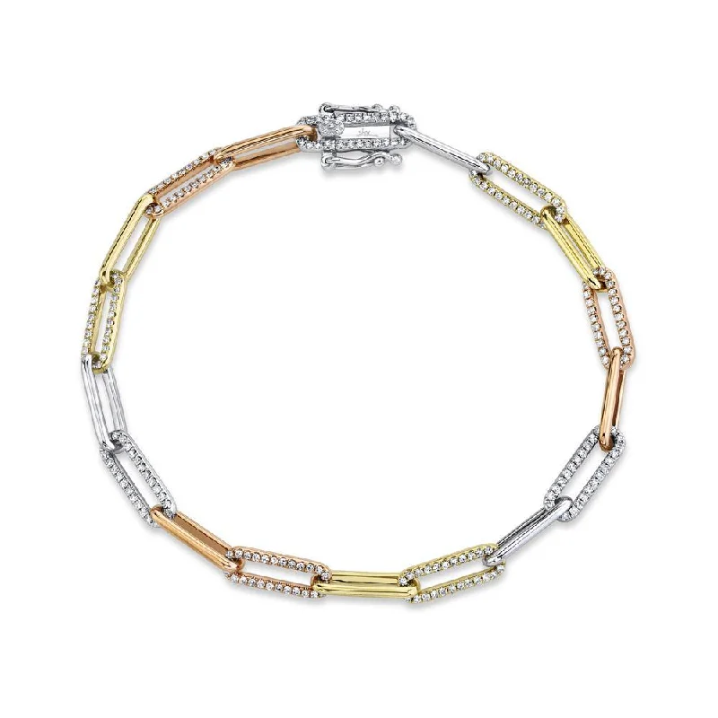 Luxury silver bracelets with diamond accents -14K Multitoned Diamond Paper Clip Link Bracelet