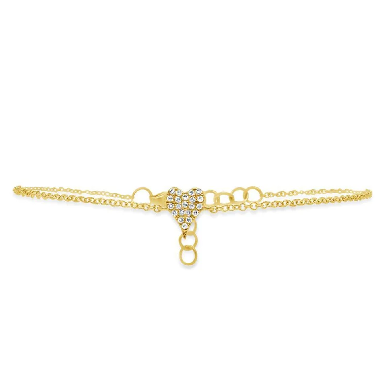 Classic bangles and bracelets for weddings -14K Yellow Gold Diamond Pave Heart Bracelet