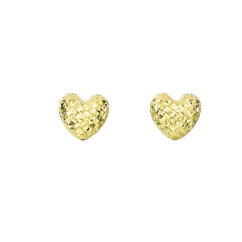 Fashionable gold earrings-14K Gold Diamond Cut Heart Post Earring