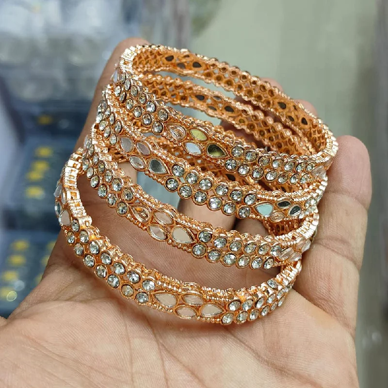 Trendy mixed metal bangles for modern style -Pooja Bangles Rose Gold Plated Austrian Stone And Mirror Bangles Set