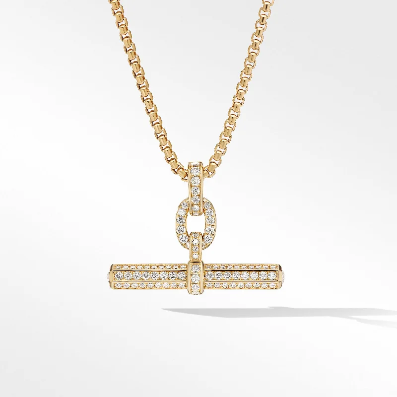 Trendy necklaces for teenagers -Lexington E/W Barrel Pendant in 18K Yellow Gold with Full Pave Diamonds