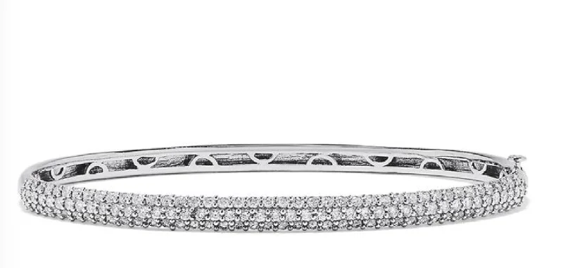 Beaded bracelets with natural stones -14K White Gold Diamond Hinged Bangle