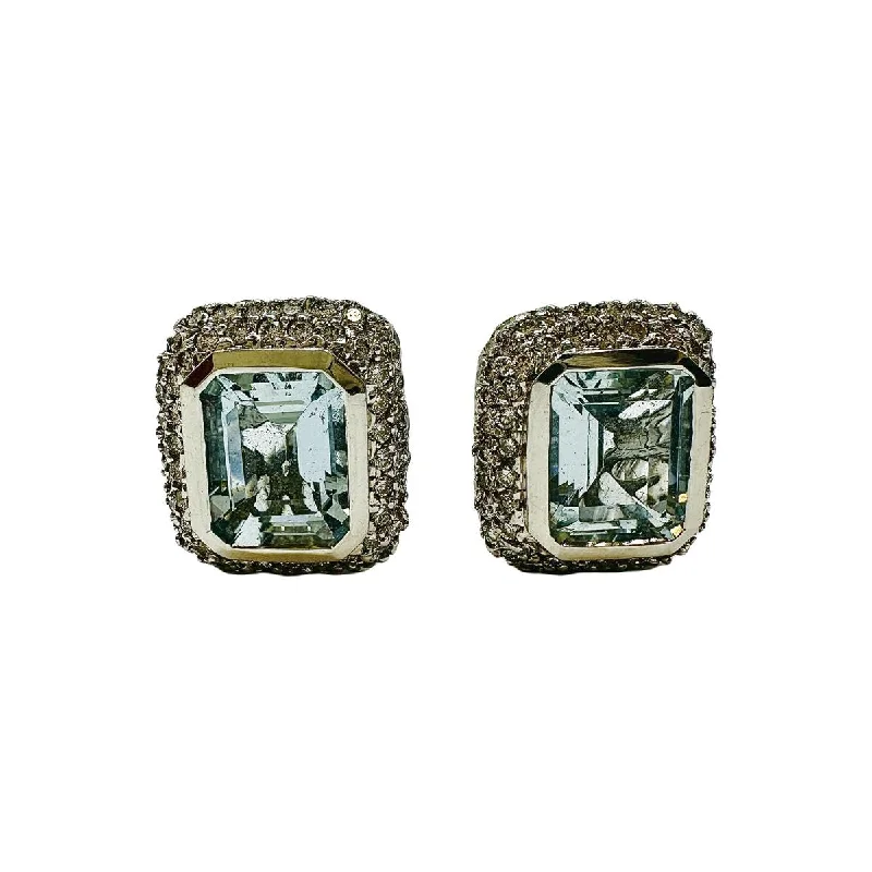 Classic gold hoop earrings-Barry Kronen 18K White Gold Earrings with Aquamarine and Diamonds