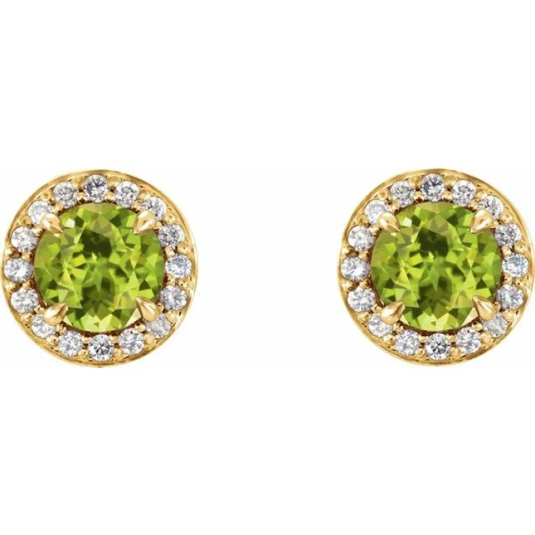 Handmade earrings for women-14K Yellow 3.5 mm Natural Peridot & 1/8 CTW Natural Diamond Earrings