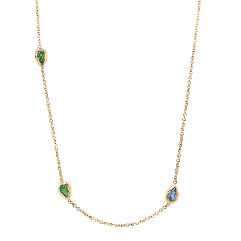 Layered beaded necklaces for fun outfits -Birthstone Bezel Pear Necklace