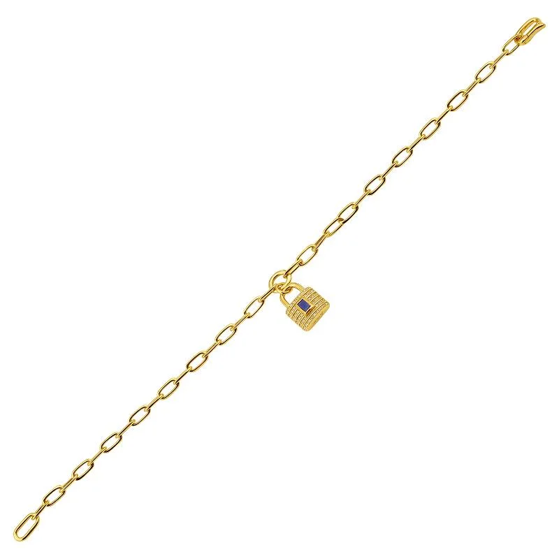 Custom bracelets with spiritual designs -14k Yellow Gold Diamond & Sapphire Lock Charm Bracelet