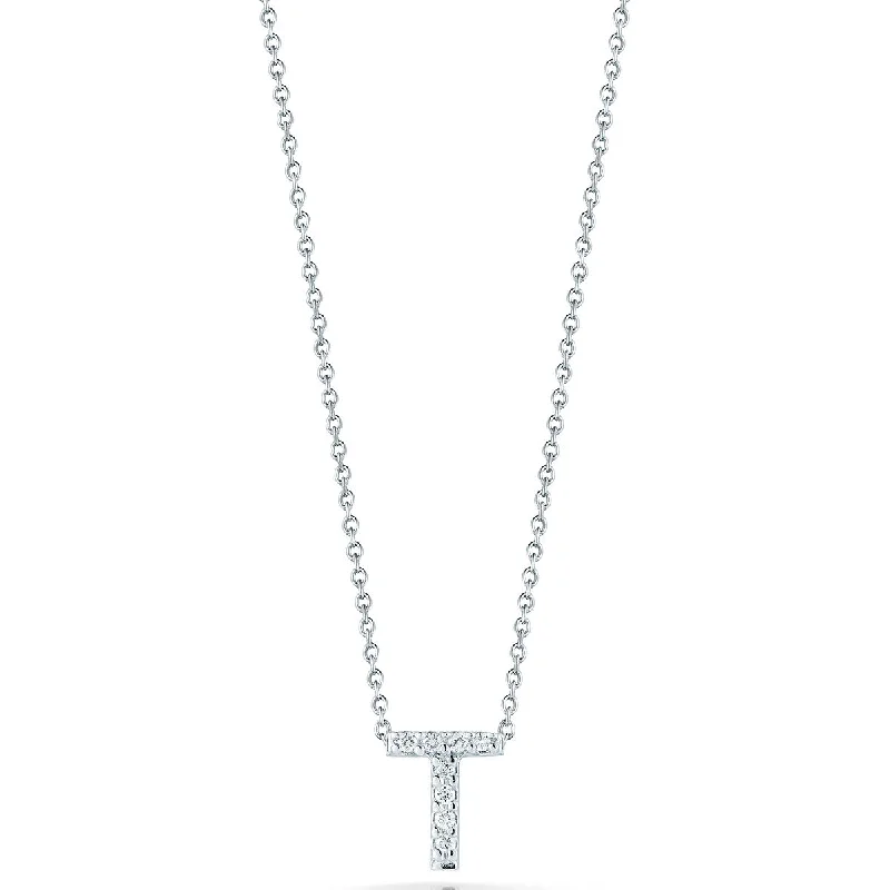 Classic pearl necklaces for formal events -Tiny Treasures 0.04Ct Diamond Love Letter "T" necklace in 18K White Gold