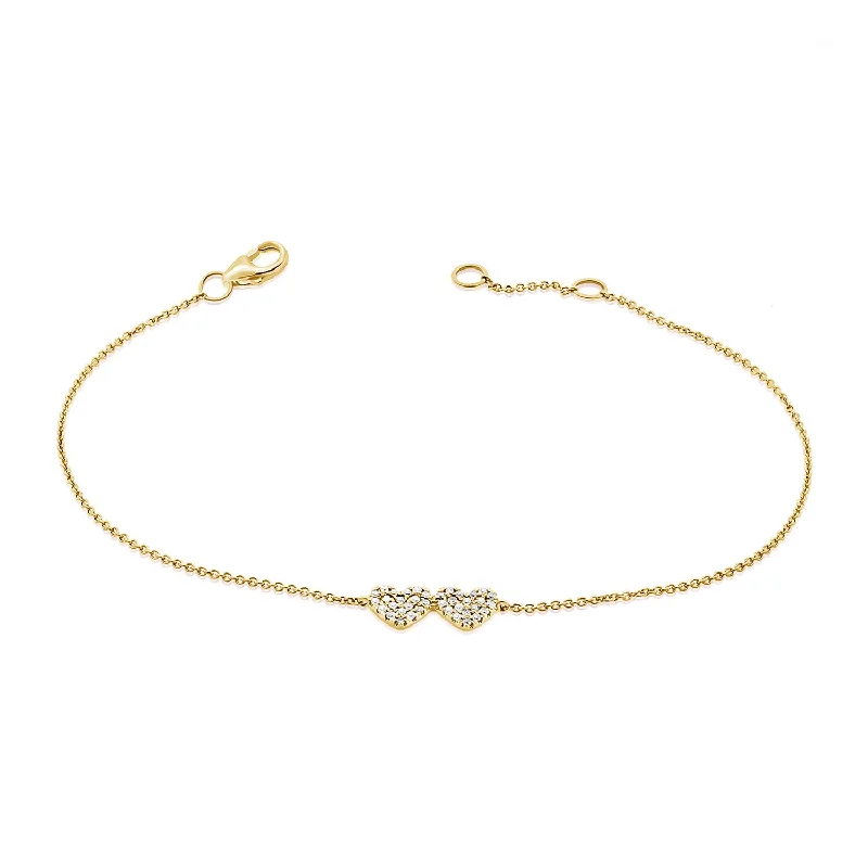 Personalized friendship bracelets for bonding -14K Yellow Gold Diamond Double Heart Bracelet