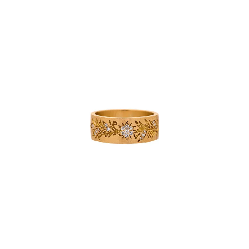 Classic engagement rings with round diamonds -18 Karat Yellow Gold Fleur Band with White Diamonds