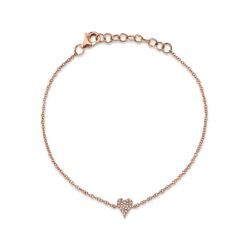 Bracelets with mixed metals for a unique style -14K Rose Gold Diamond Pave Heart Bracelet