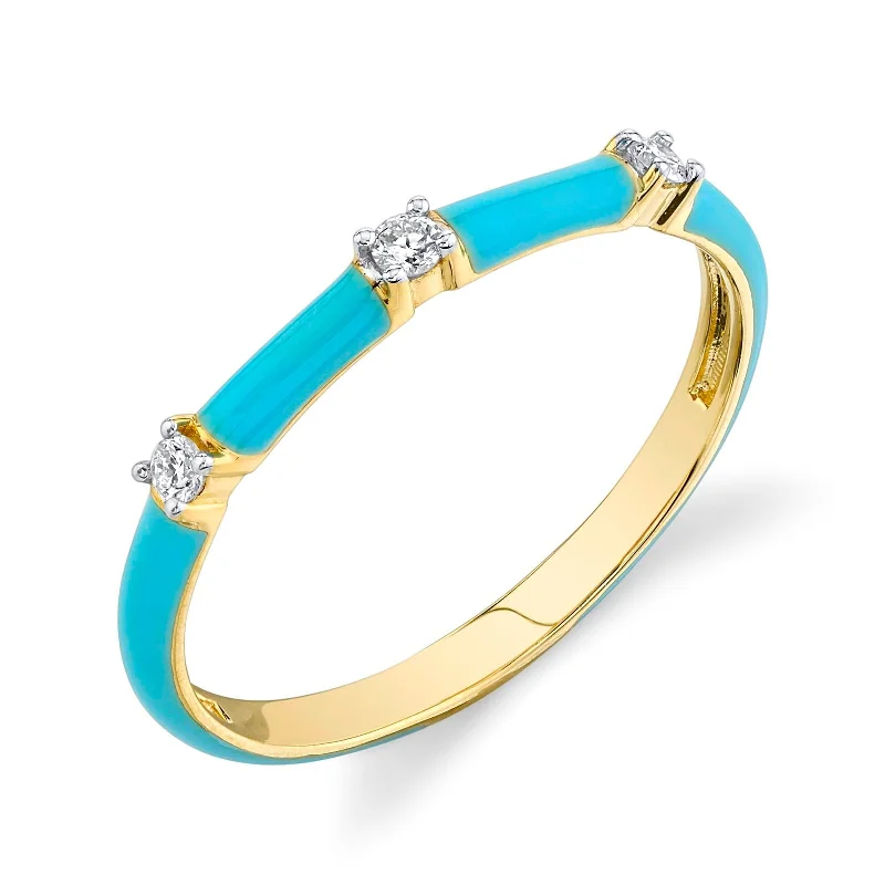 Pearl rings for elegant looks -Diamond and Turquoise Enamel Band