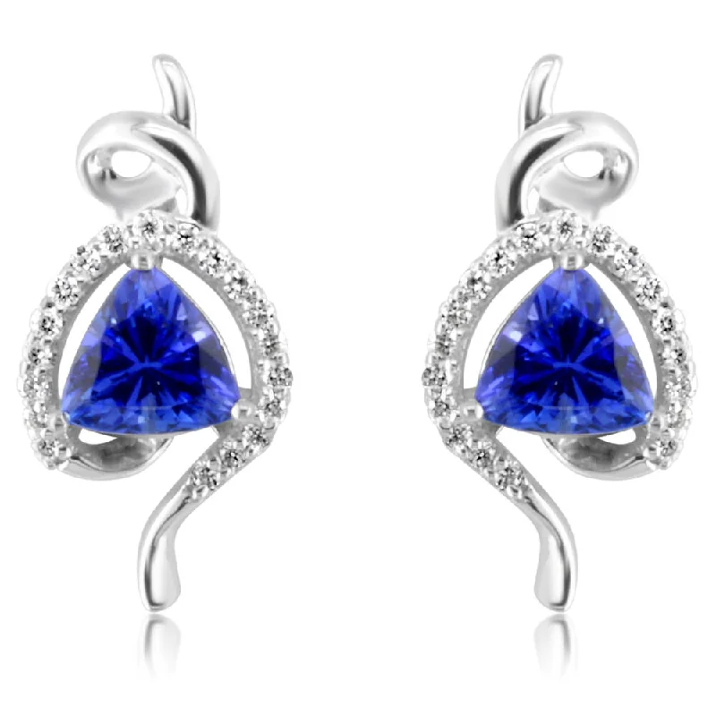 Diamond stud earrings-Tanzanite and Diamond Earrings in White Gold by Parle