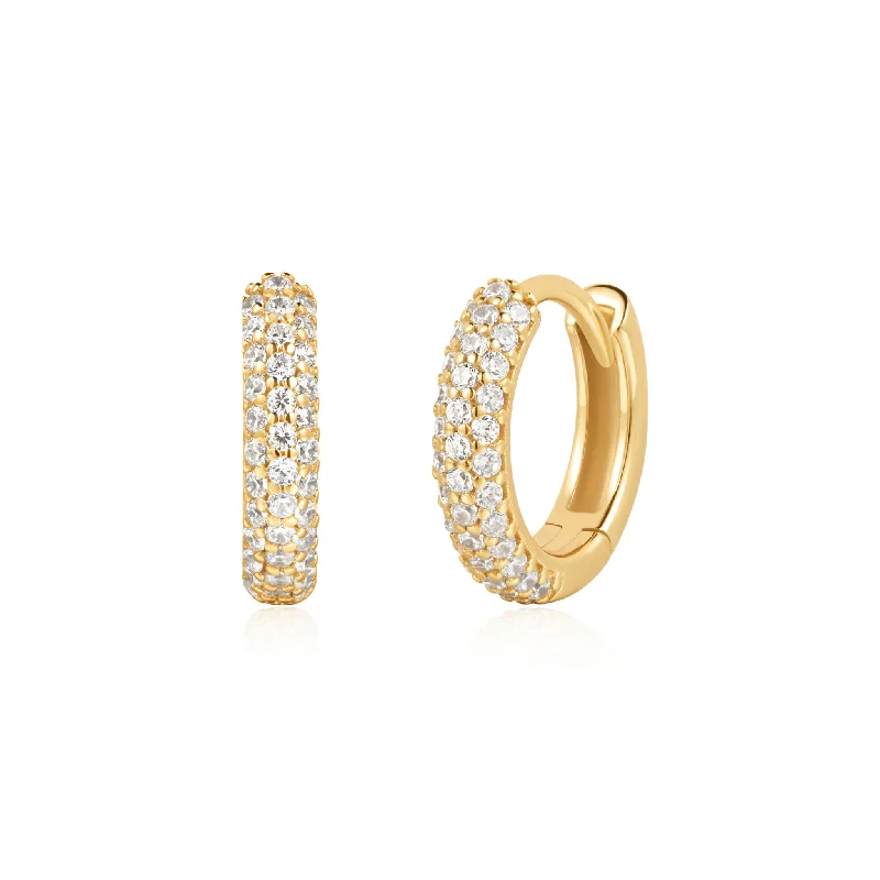 Colored gemstone earrings-CZ Pave Huggie Earrings in Yellow Gold by Ania Haie