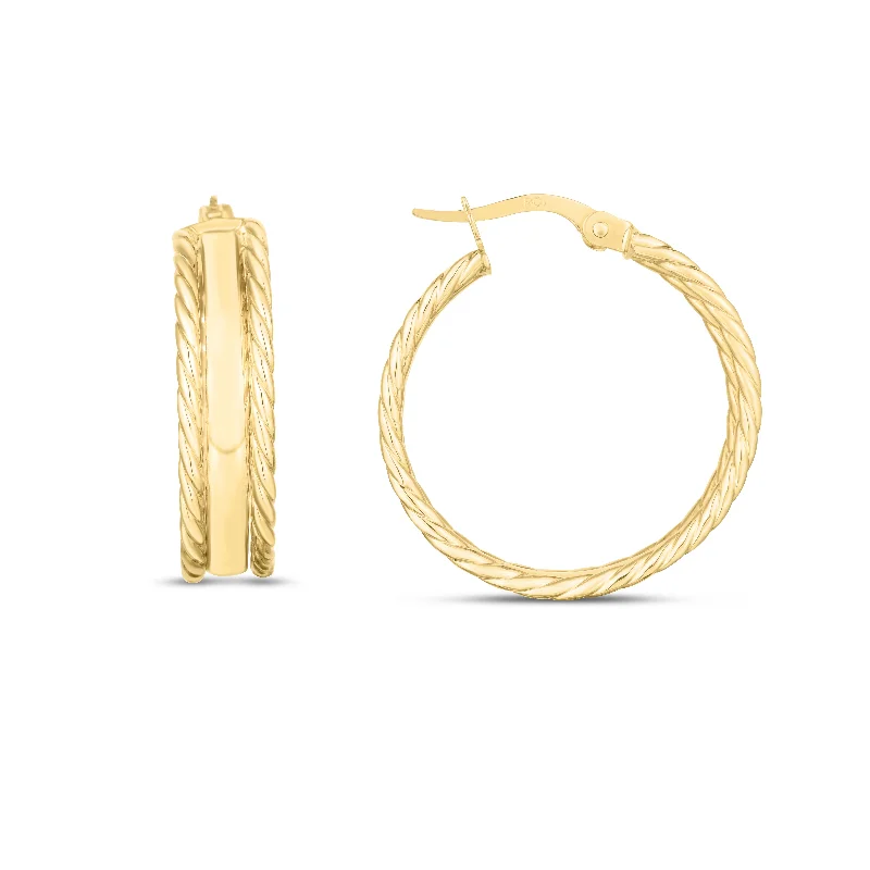 Designer earrings for women-14K Gold Triple Row Hoops