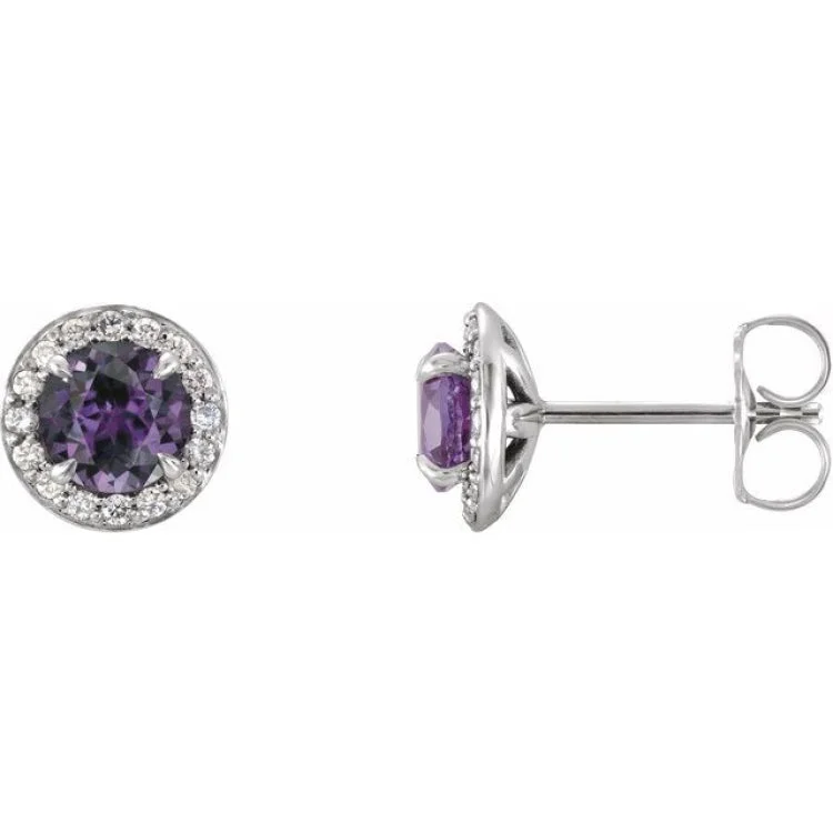 Wedding earrings-14K White 5 mm Lab-Grown Alexandrite & 1/8 CTW Natural Diamond Earrings