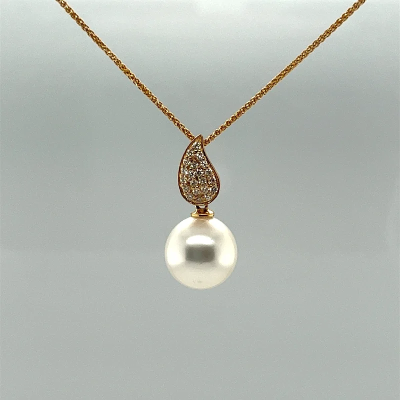 Simple chain necklaces for layering -18k Yellow Gold White South Sea Pearl and Diamond Necklace