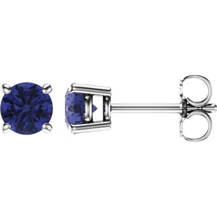 Crystal chandelier earrings-14K White 5 mm Natural Tanzanite Stud Earrings with Friction Post