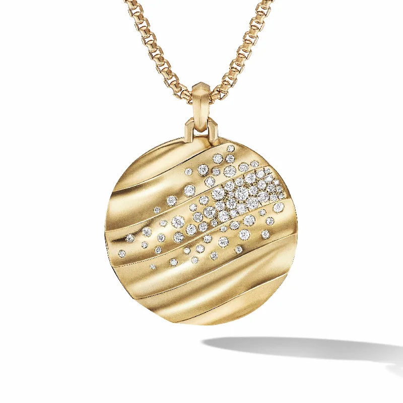 Birthstone necklaces for mom -Cable Edge Pendant in Recycled 18K Yellow Gold with Pave Diamonds