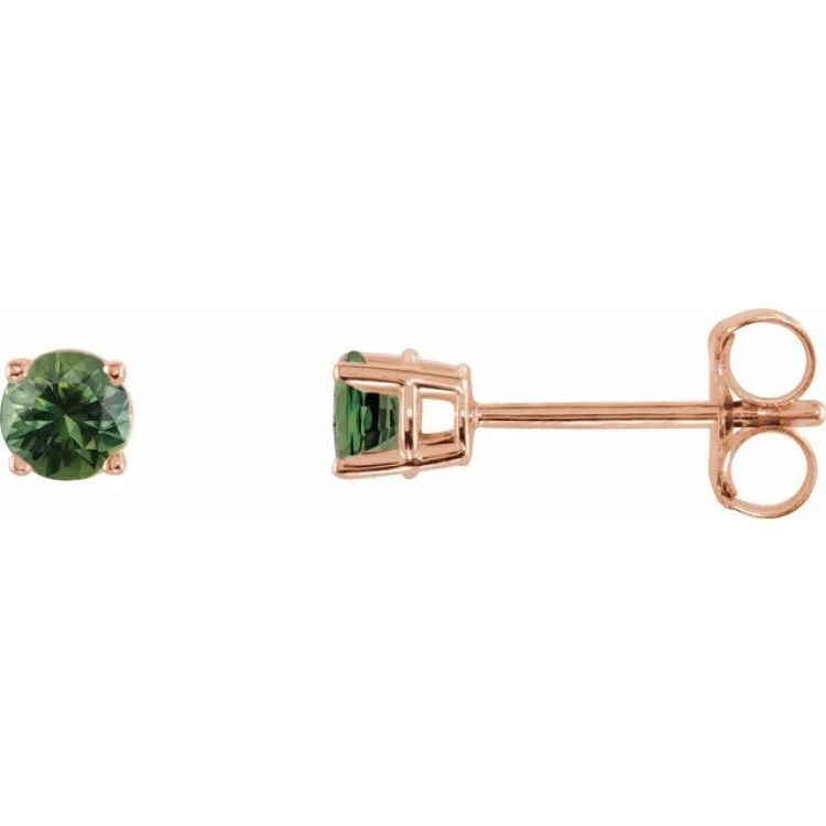 Simple earrings-14K Rose 3 mm Natural Green Sapphire Stud Earrings