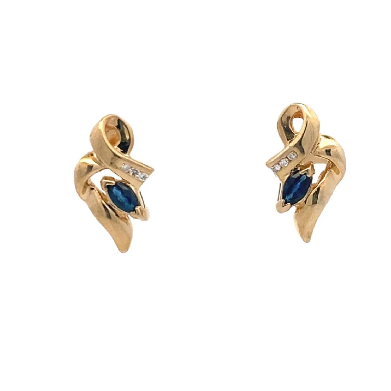 Fashionable earrings-Estate Ribbon Style Sapphire and Diamond Stud Earrings in Yellow Gold