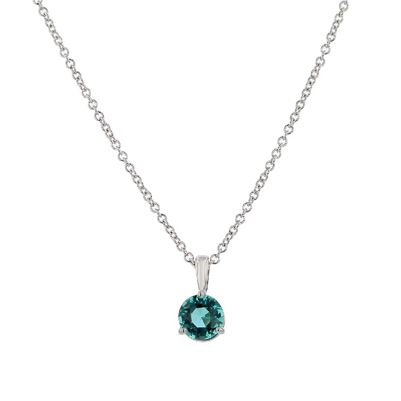 Trendy necklaces for casual day wear -0.63ct 5.5mm Round Blue Tourmaline Pendant Necklace in 18k White Gold 18"