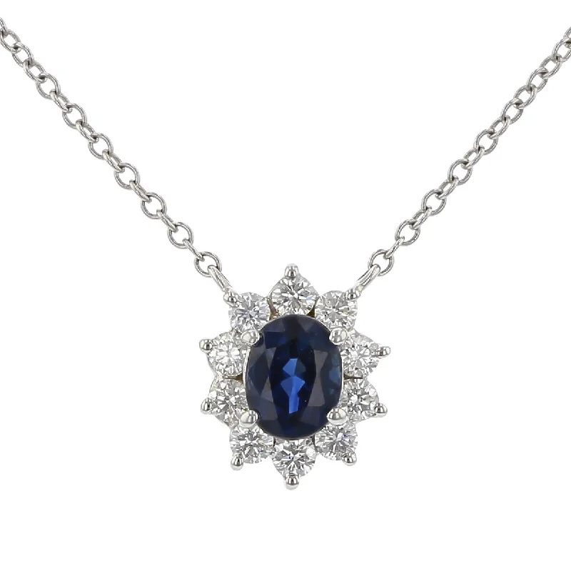 Birthstone necklaces for girls -Sapphire and Diamond Halo Pendant Necklace