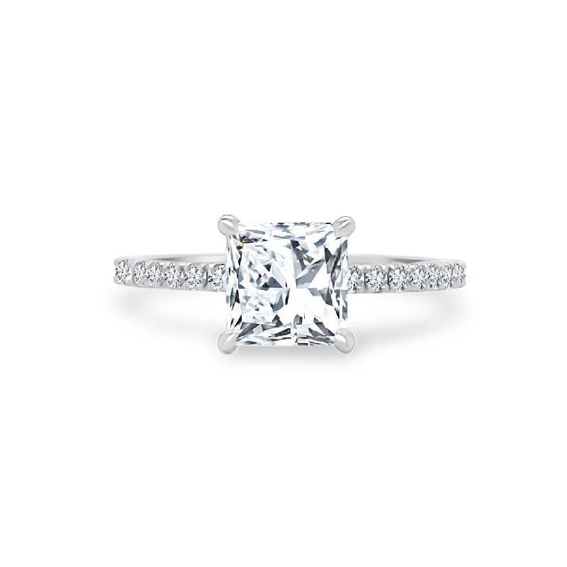 Elegant diamond rings for weddings -Princess Cut Solitaire on Diamond Band