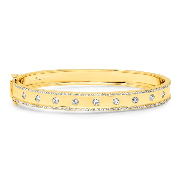 Adjustable bangles and bracelets for comfort -14K Yellow Gold High Polished Diamond "Lights" Bangle