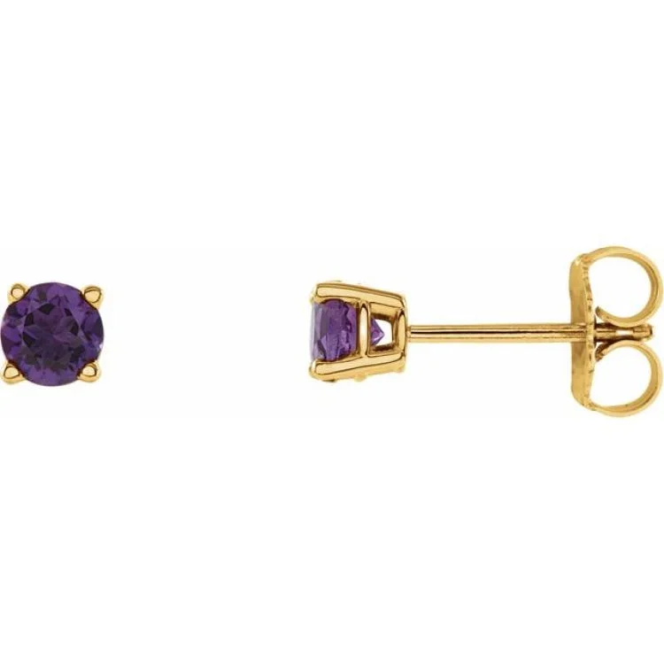 Teardrop gemstone earrings-14K Yellow 4 mm Natural Amethyst Stud Earrings