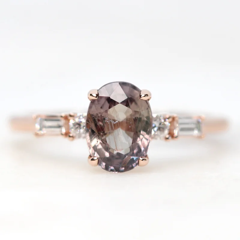 Unique rings with handmade designs -River Ring with a 1.74 Carat Oval Blush Pink Sapphire and White Accents Diamonds in 14k Rose Gold - Ready to Size and Ship