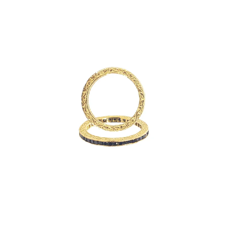 Geometric rings for modern fashion -18 Karat Yellow Gold Black Diamond Channel Band