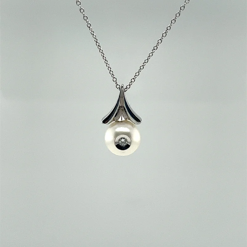 Infinity symbol necklaces for love -Galatea White Button Pearl and Diamond Necklace