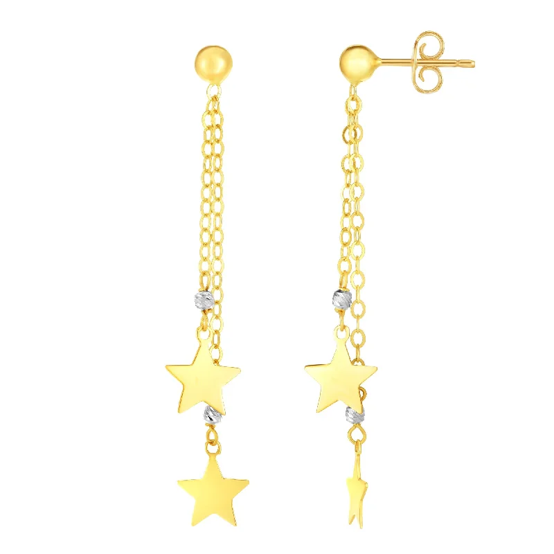 Large stud earrings-14K Gold Double Star Drop Earring