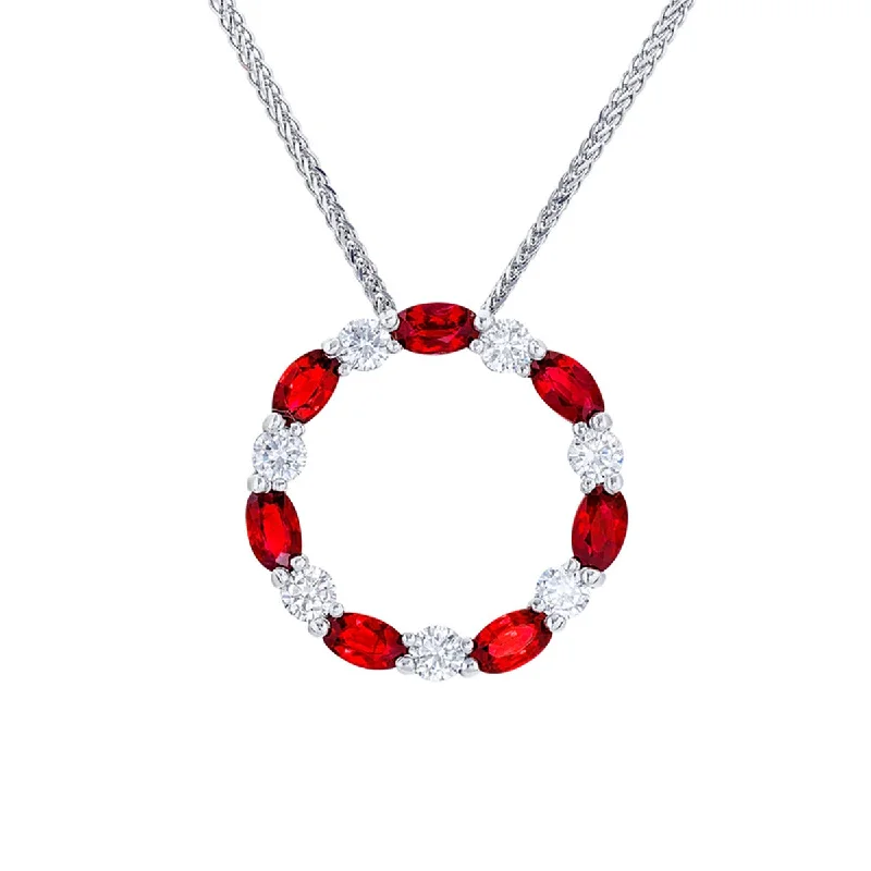 Choker necklaces with metal accents -Platinum Ruby and Diamond Circle Pendant Necklace